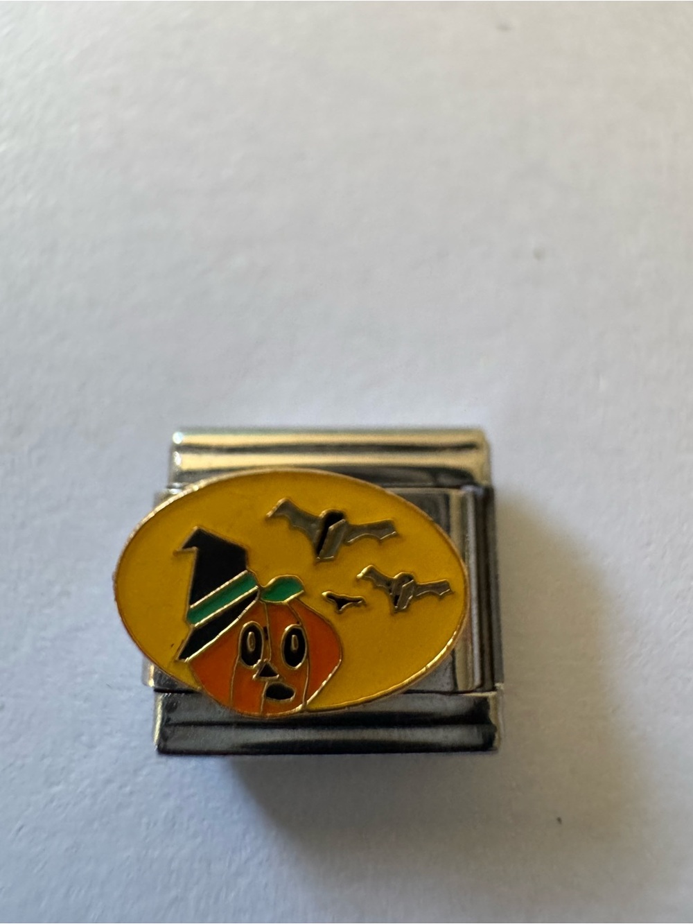Halloween Pumpkin Enamel Charm Bracelet Link in Yellow and Orange